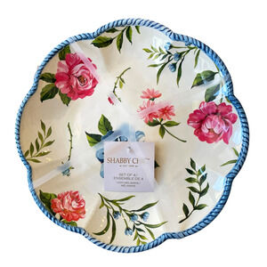 NEW Shabby Chic Floral Melamine Dinner Plates 11in Set of 4 Spring Blue Border